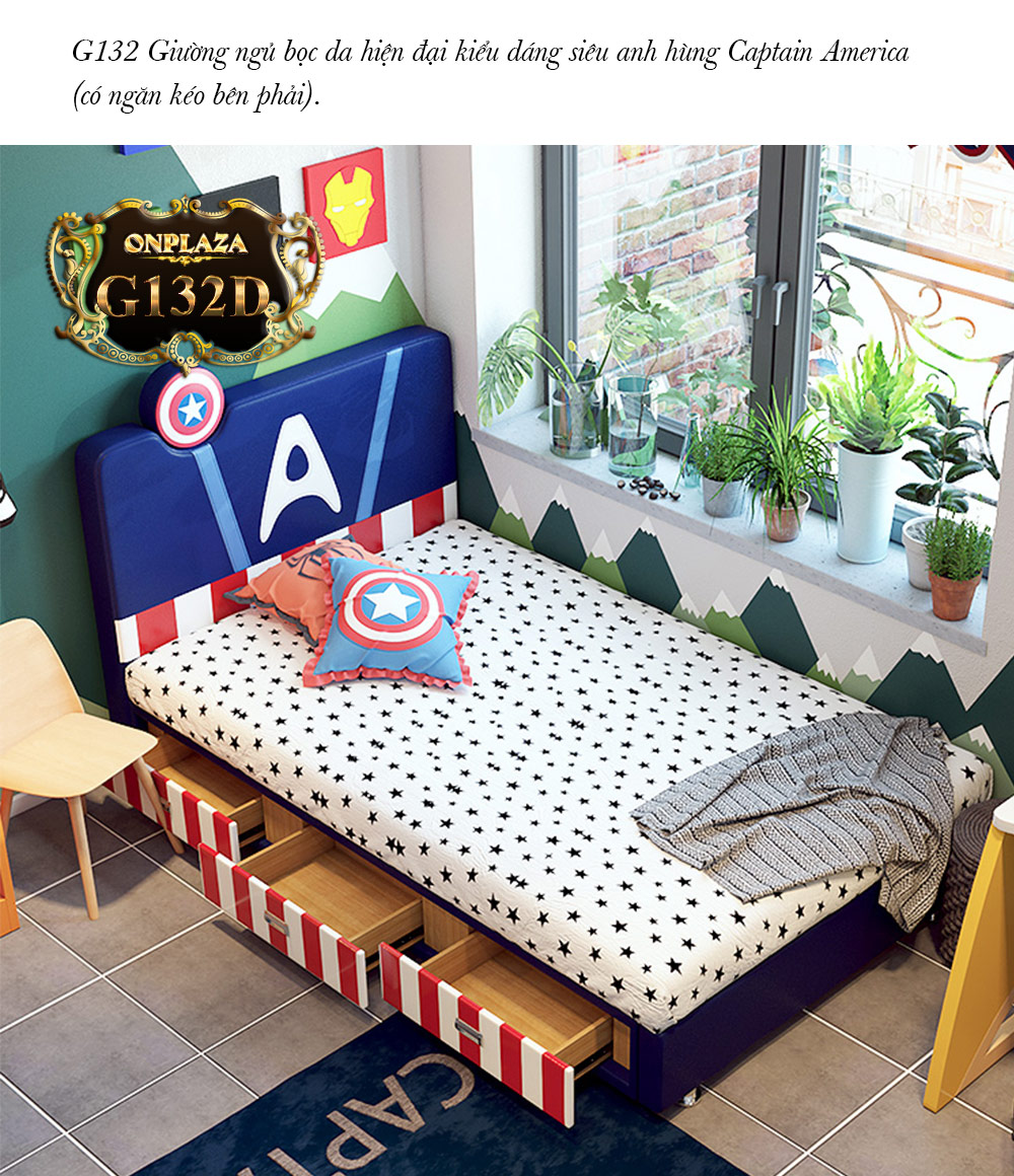 Giường ngủ bọc da hiện đại siêu anh hùng Captain America G132