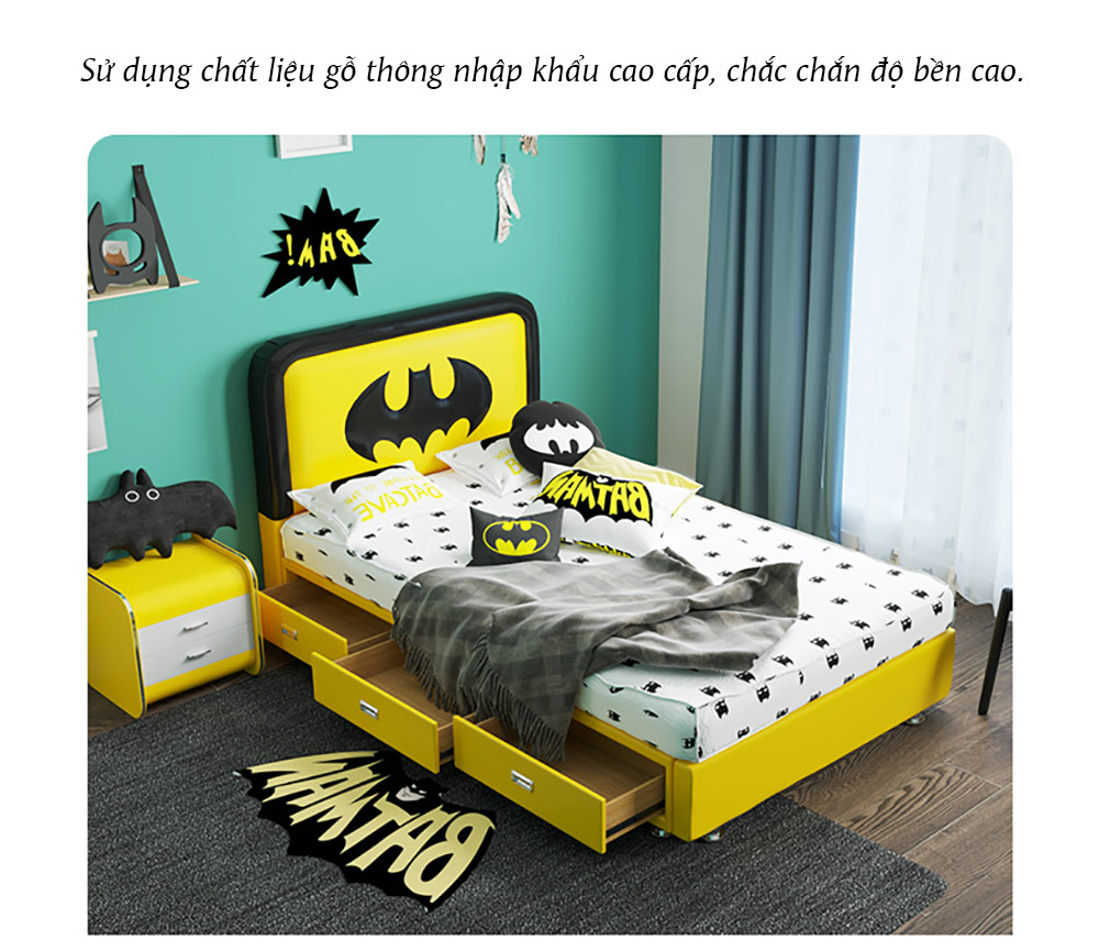 Giường ngủ bọc da hiện đại kiểu Batman (có ngăn kéo bên trái) G133