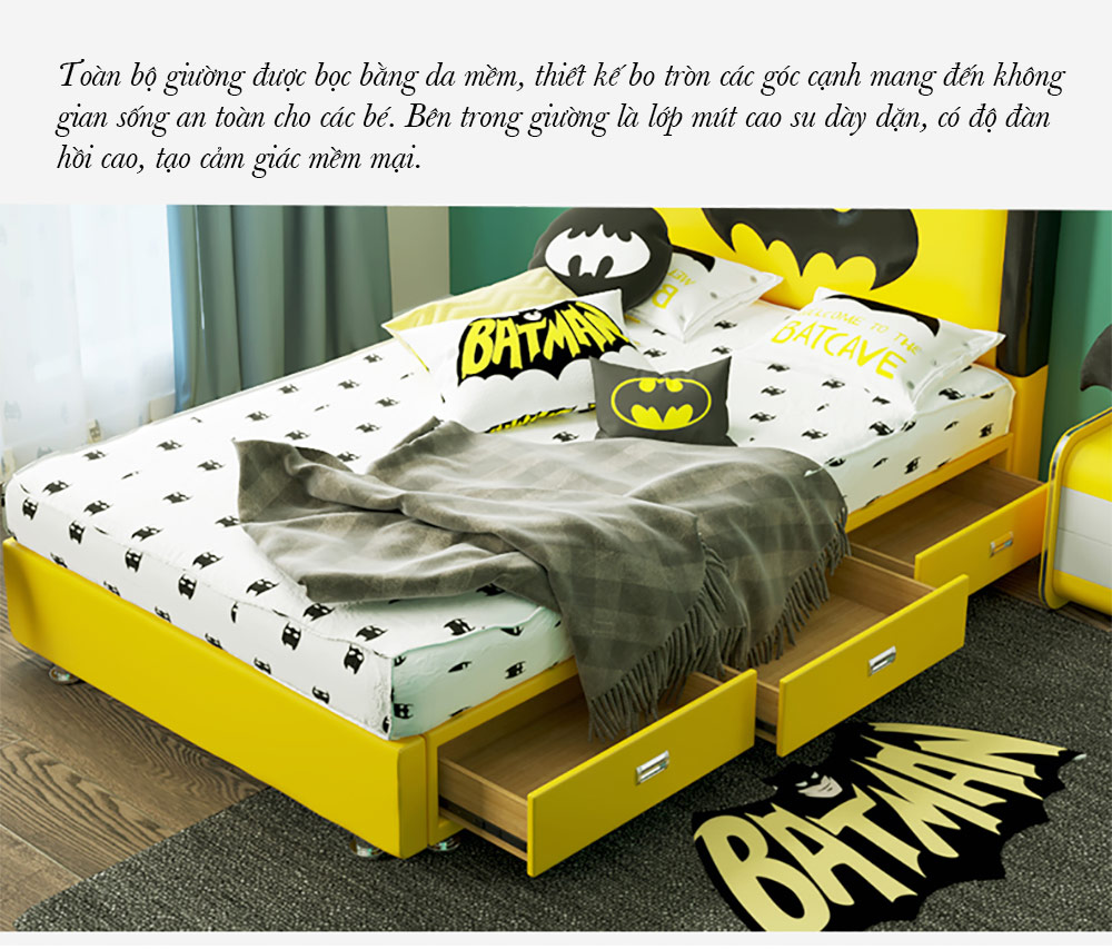 Giường ngủ bọc da hiện đại kiểu Batman (có ngăn kéo bên trái) G133