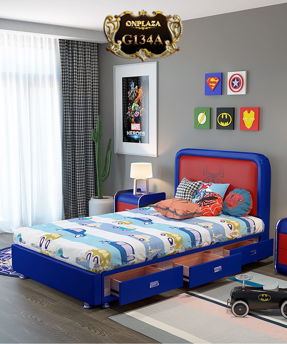 Giường ngủ bọc da hiện đại kiểu Spiderman (có ngăn kéo bên trái) G134
