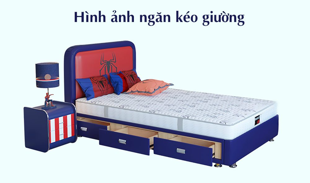 Giường ngủ bọc da hiện đại kiểu Spiderman (có ngăn kéo bên trái) G134