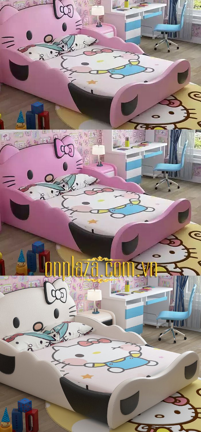 Giường ngủ cho bé đẹp cao cấp hình chú mèo hello kitty 3 Giường ngủ cho bé đẹp cao cấp hình chú mèo hello kitty 3
