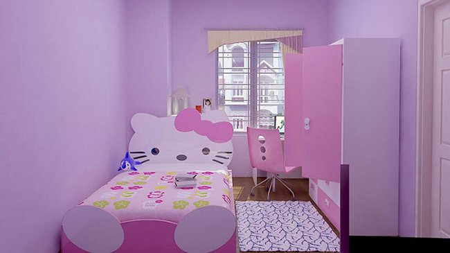 Mẫu giường cho bé gái hello kitty đẹp